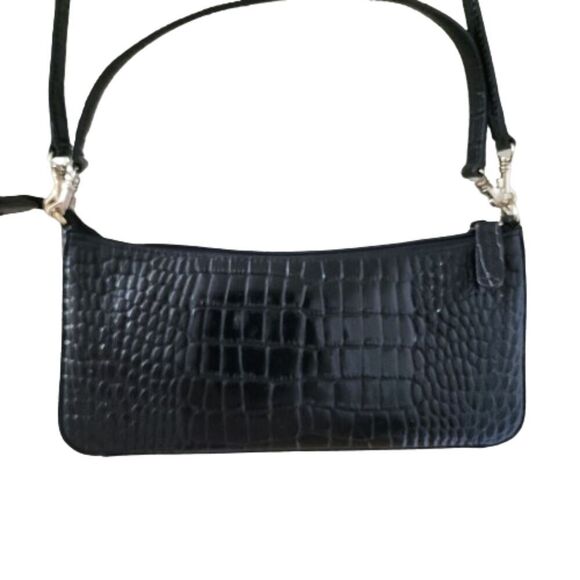 Giani Bernini Crocodile Genuine Leather Shoulder Bag Small Black Y2K 2000 - Picture 2 of 6